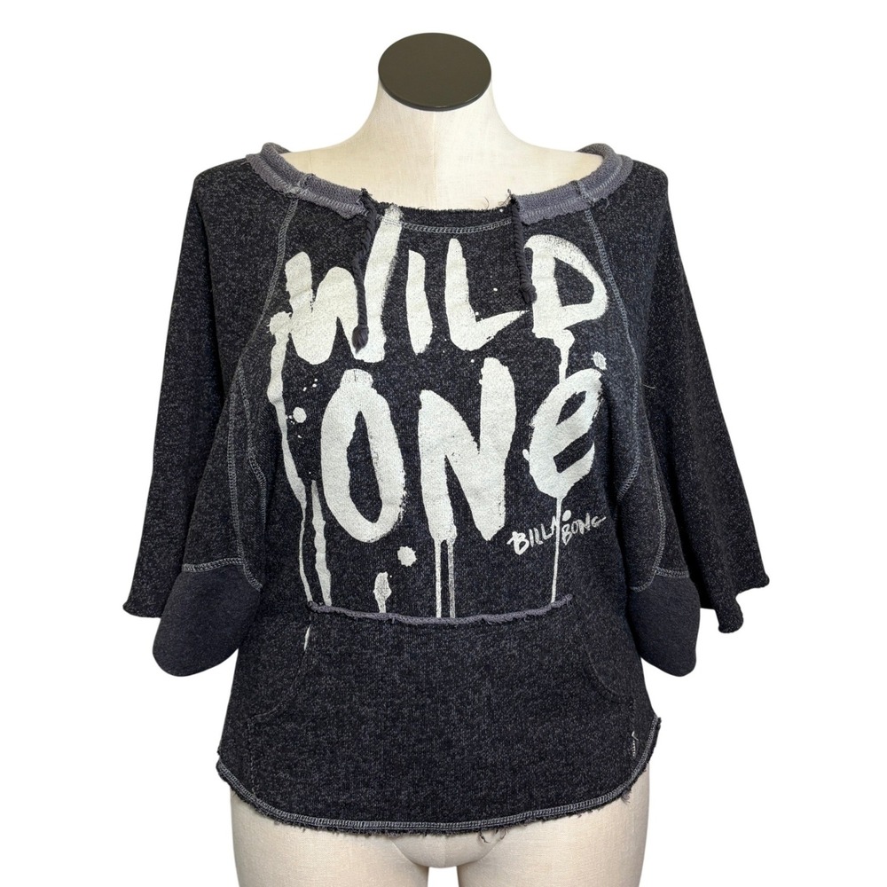 Billabong Wild One Graphic Sweatshirt Gray Lace Up Back Pullover Womens Large
